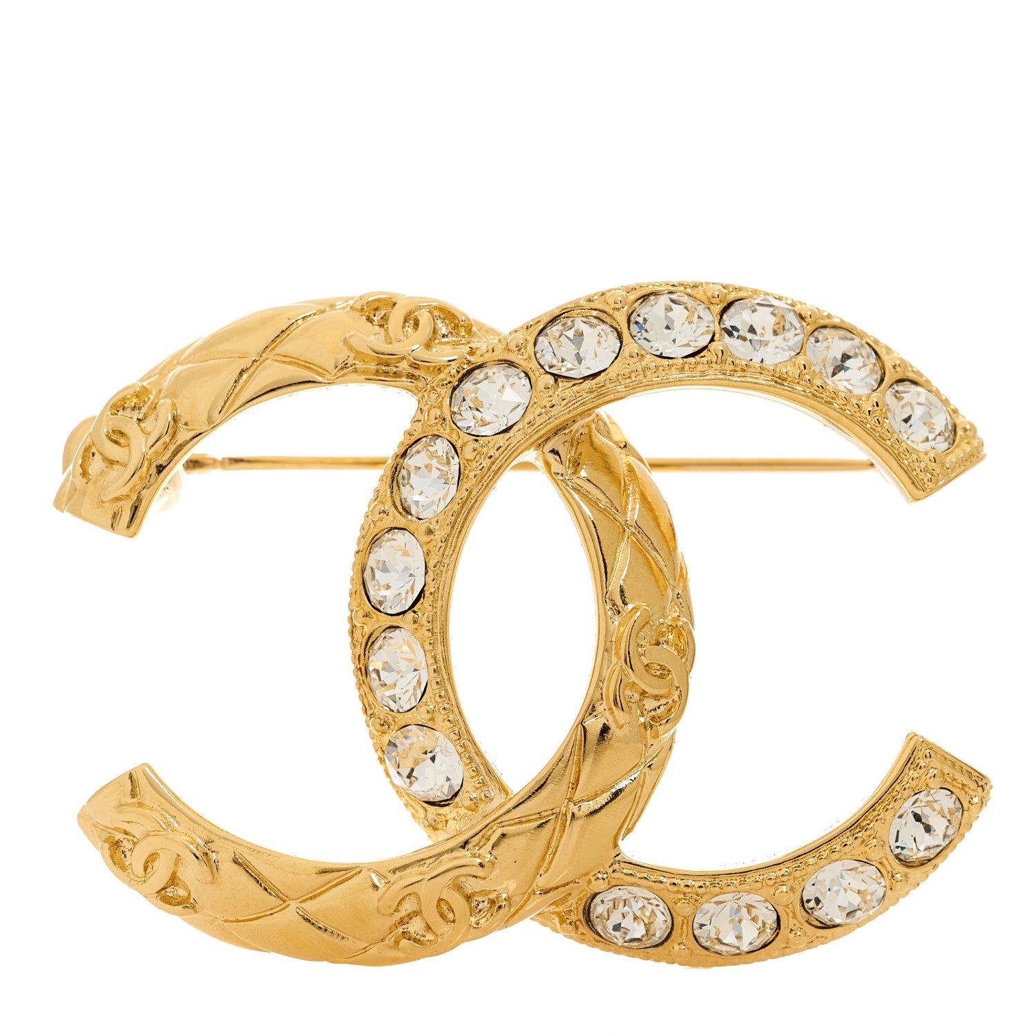 Chanel Metal Quilted Crystal CC Brooch Light Gold 1 of 5