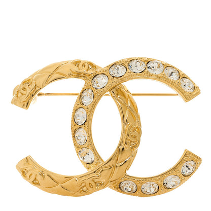 Chanel Metal Quilted Crystal CC Brooch Light Gold 1 of 5