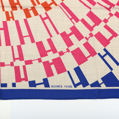 Hermes Cashmere Silk Op'H Shawl 140 Indigo Naturel Rose 2 of 4