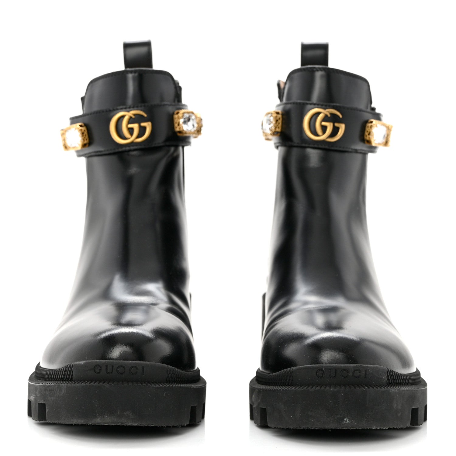 Gucci Calfskin Crystal GG Trip Chelsea Ankle Boots 37.5 Black 2 of 9
