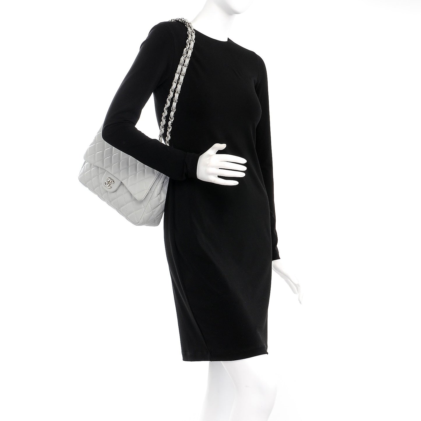 Washed Caviar Jumbo Single Flap Grey