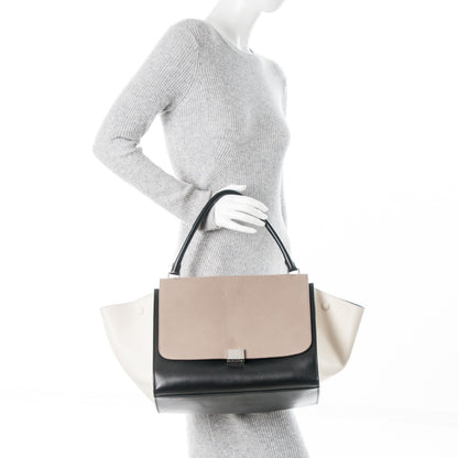 Celine Drummed Calfskin Large Tri-Color Trapeze Light Khaki 2 of 9