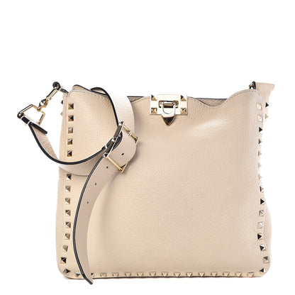 Valentino Garavani Pebbled Calfskin Small Rockstud Flip-Lock Messenger Bag Light Ivory 1 of 7