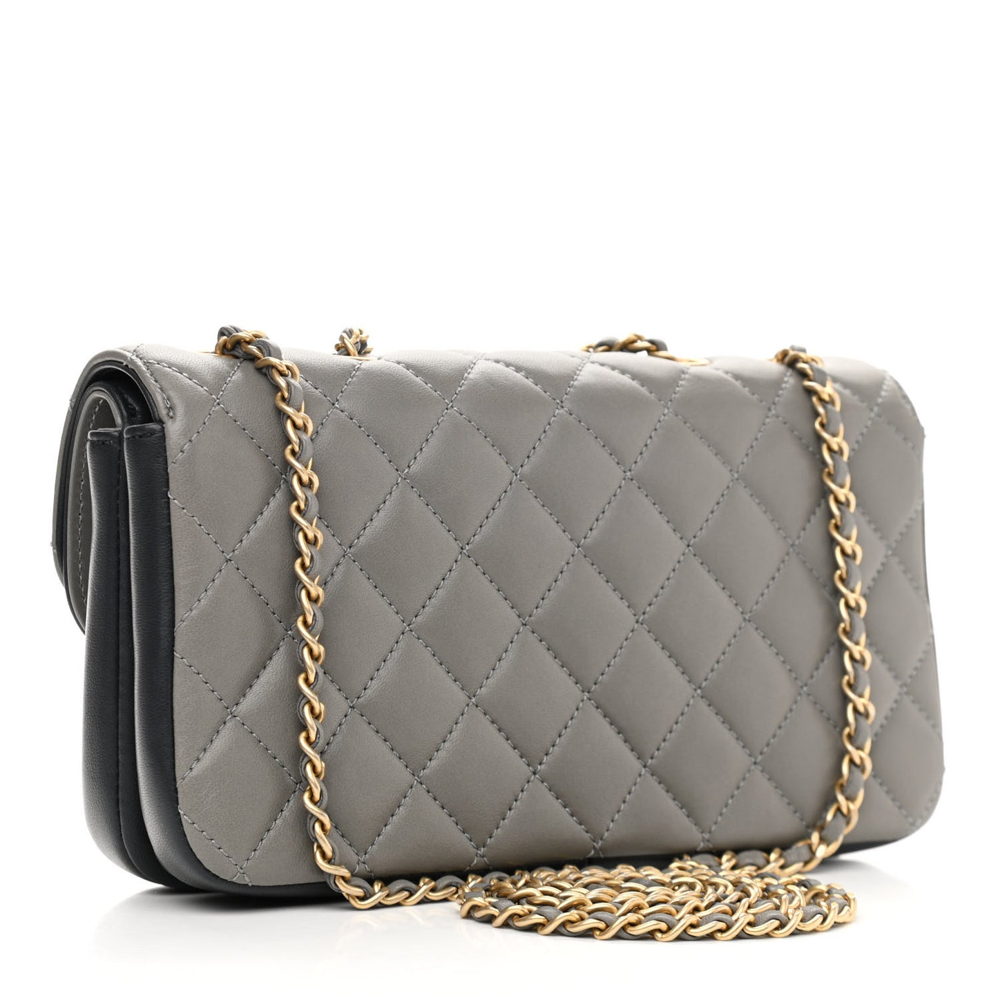 Lambskin Quilted Small CC Chic Flap Grey Dark Navy