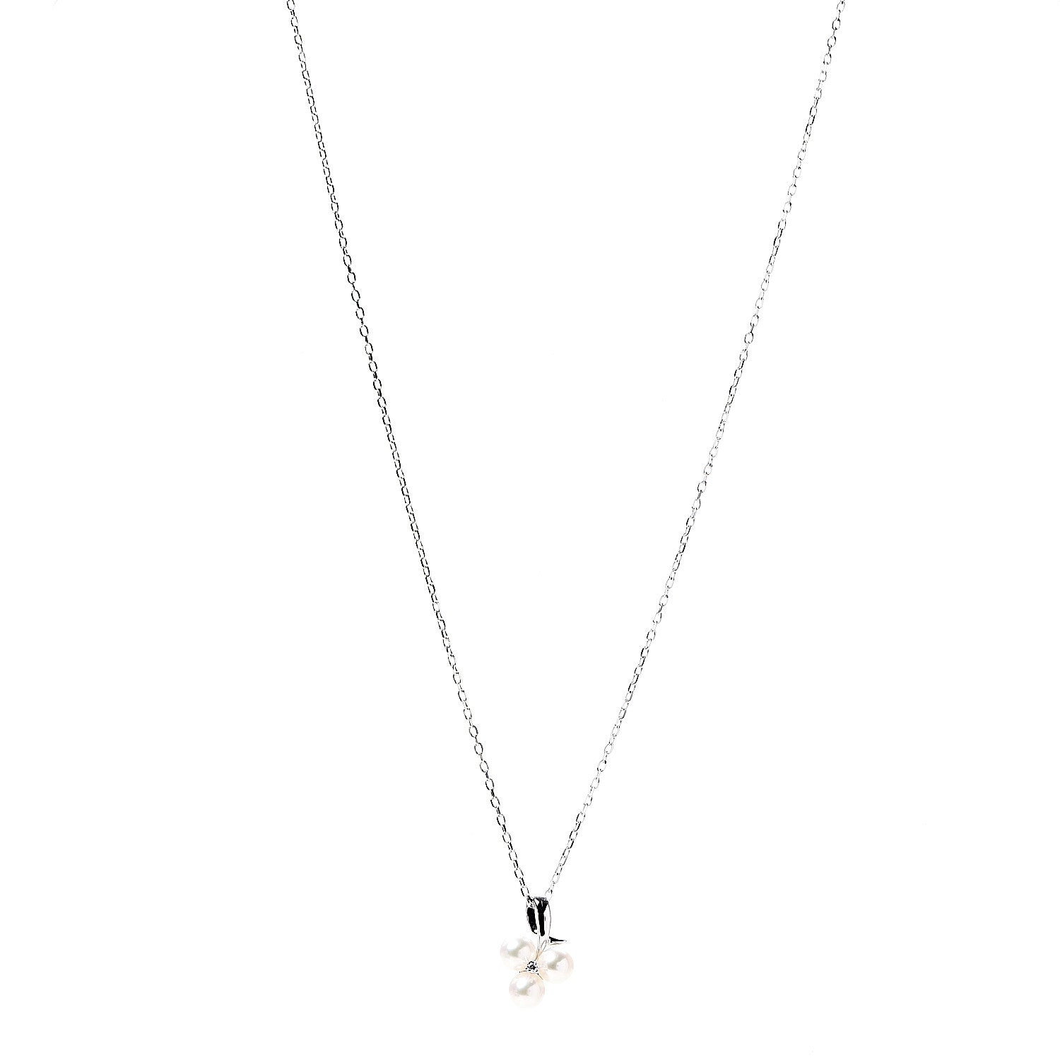 Mikimoto 18K White Gold Diamond Akoya Pearl 4.5-5mm Pendant Necklace 1 of 6