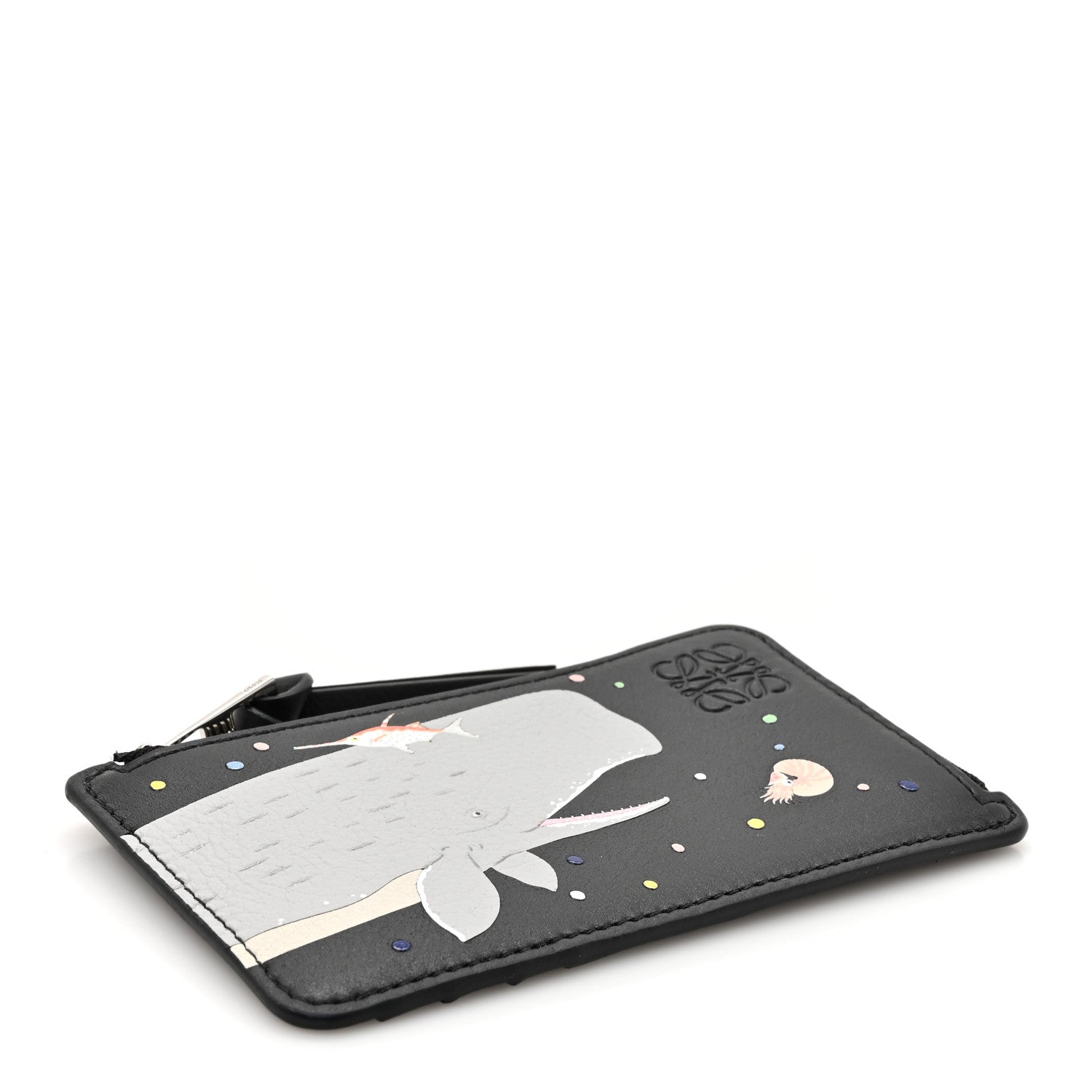 Loewe X SUNA FUJITA Smooth Calfskin Whale Zipped Card Coin Holder Black 4 of 8
