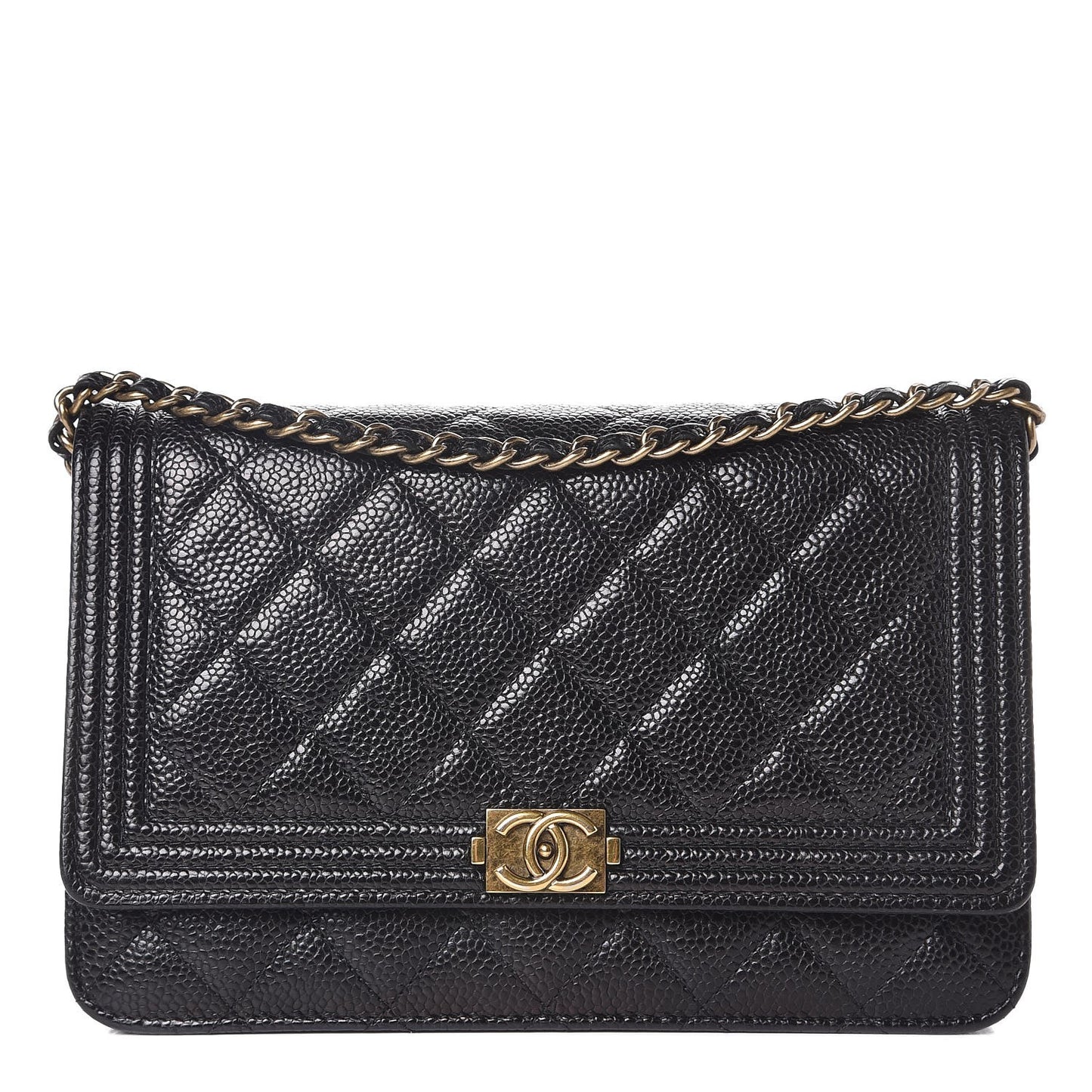 Caviar Quilted Boy Wallet On Chain WOC Black