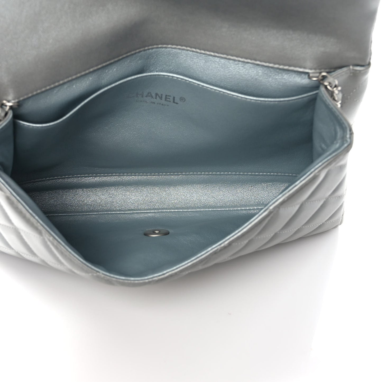 Lambskin Quilted Clutch With Chain Flap Grey