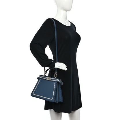 Fendi Vitello Grace Shiny Nappa Helix Woven Small Peekaboo I SEE U Satchel Mirto Dark Blue White Ice 2 of 8