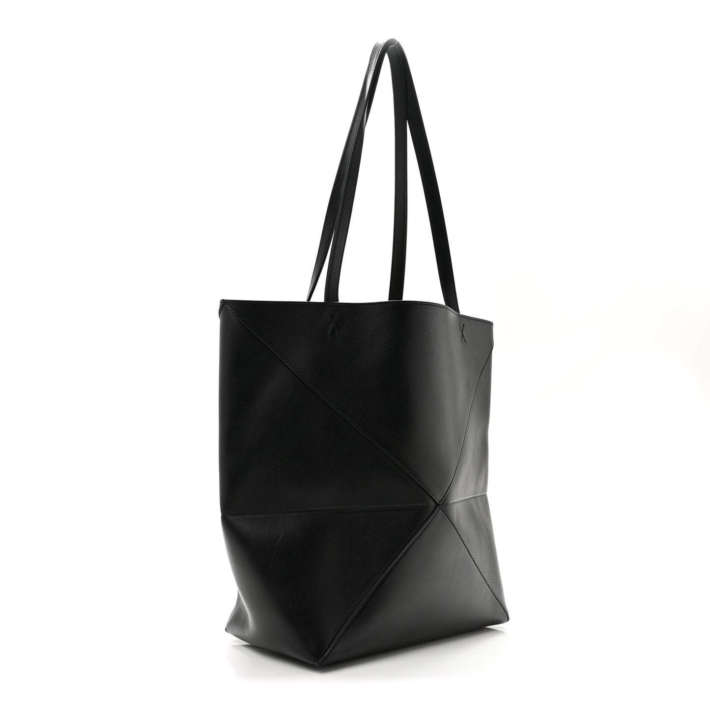 Shiny Calfskin Medium Puzzle Fold Tote Black
