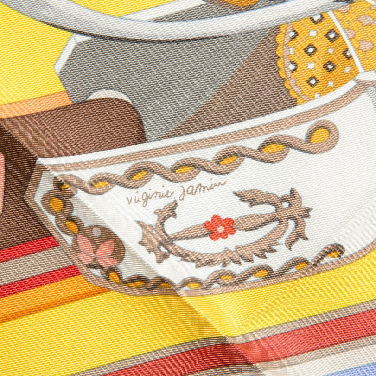 Silk Concours D'Etriers Scarf 90 Jaune D'Or Rouge H Gris