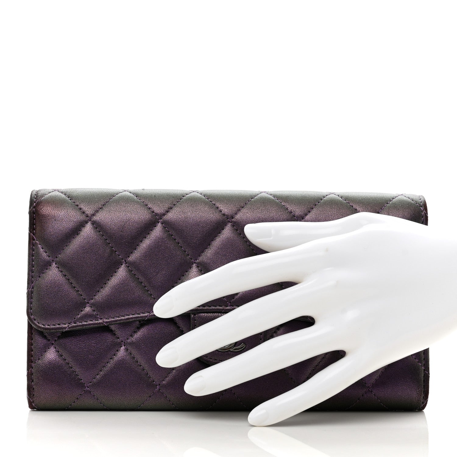 Chanel Iridescent Lambskin Quilted Large Gusset Flap Wallet Purple 2 of 10