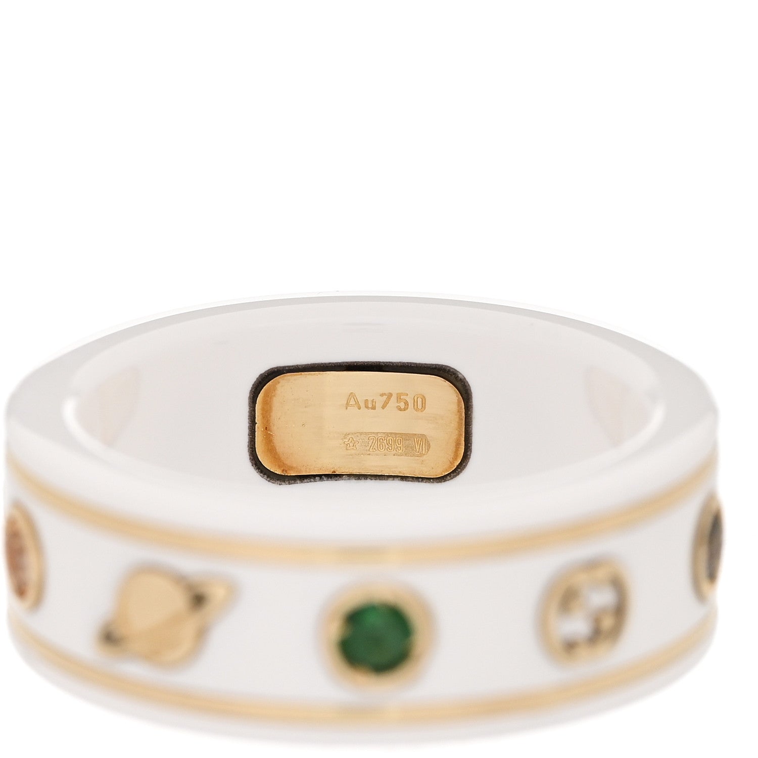 Gucci 18K Yellow Gold Ceramic Topaz Icon Band Ring 50 5.25 White 6 of 8