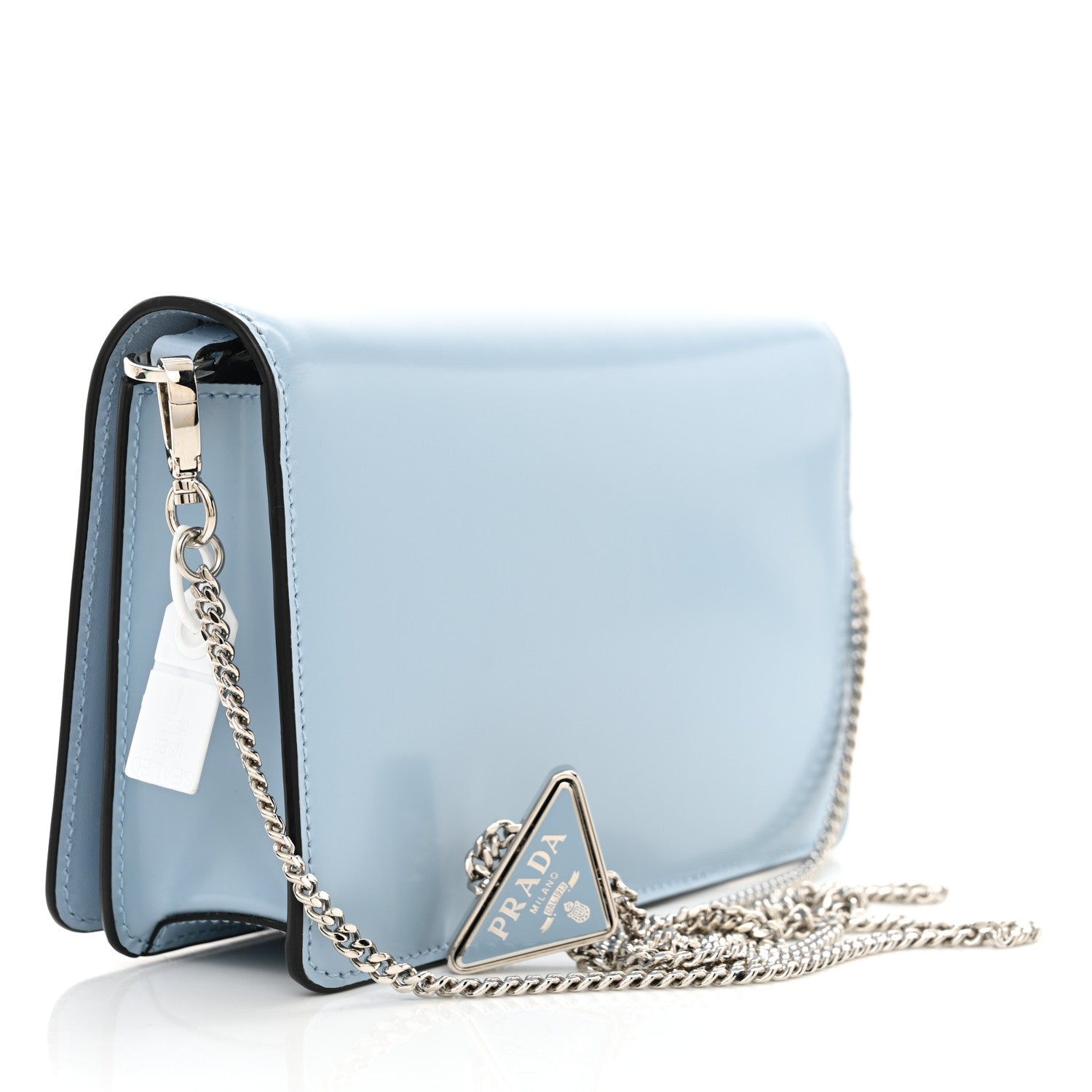 Prada Spazzolato Flap Slide Chain Shoulder Bag Celeste 2 of 11