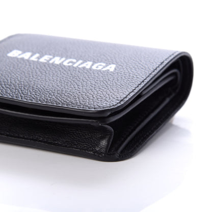 Balenciaga Grained Calfskin Logo Mini Cash Wallet On Chain Black White 7 of 8