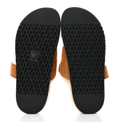 Hermes Suede Goatskin Woolskin Womens Chypre Sandals 39 Naturel Ecru 5 of 9