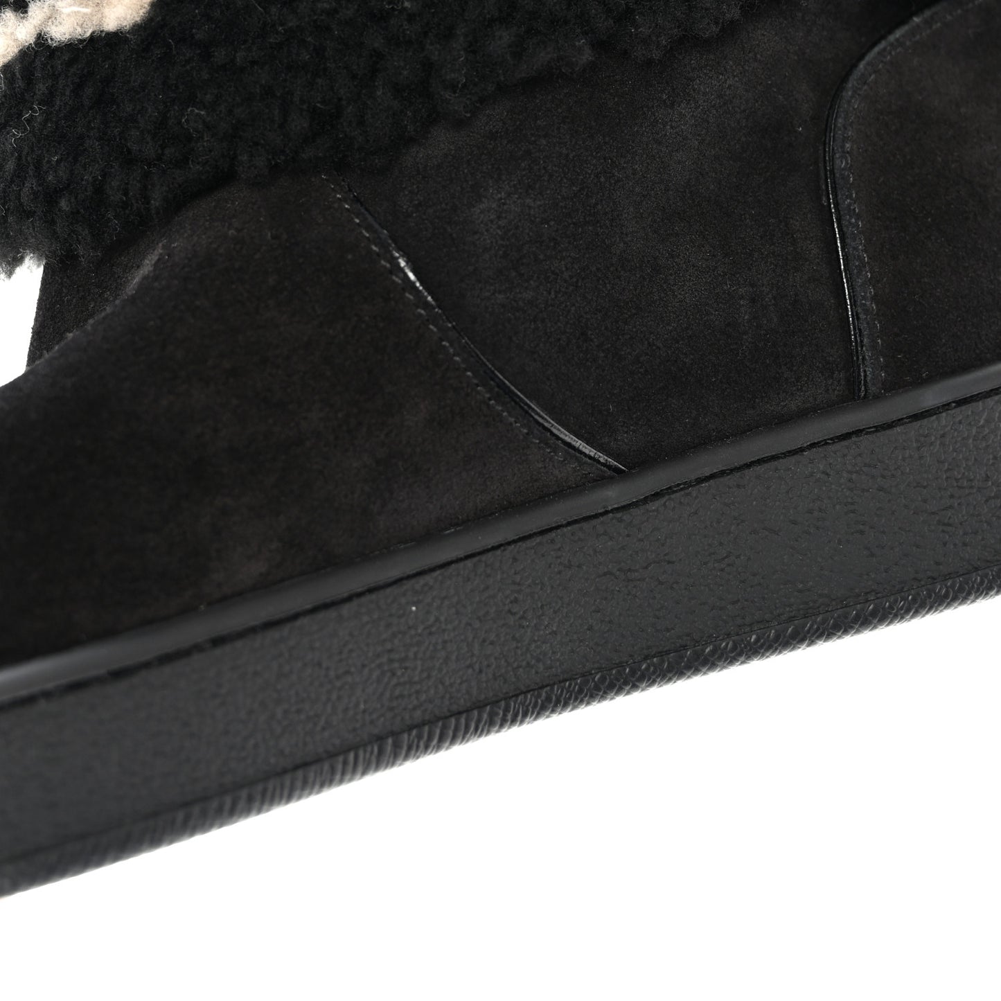 Suede Calfskin Shearling Snowdrop Flat Ankle Boot 37.5 Black