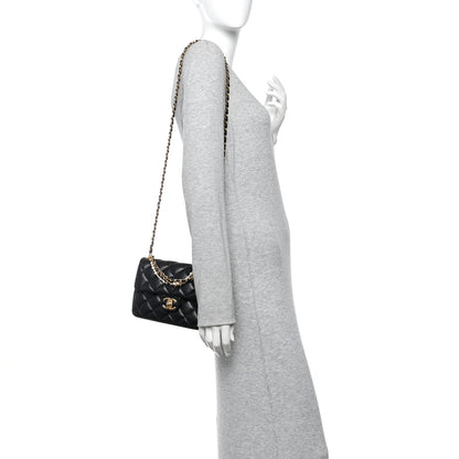 Chanel Shiny Lambskin Quilted Pearl Twist Mini Square Flap Black 2 of 11