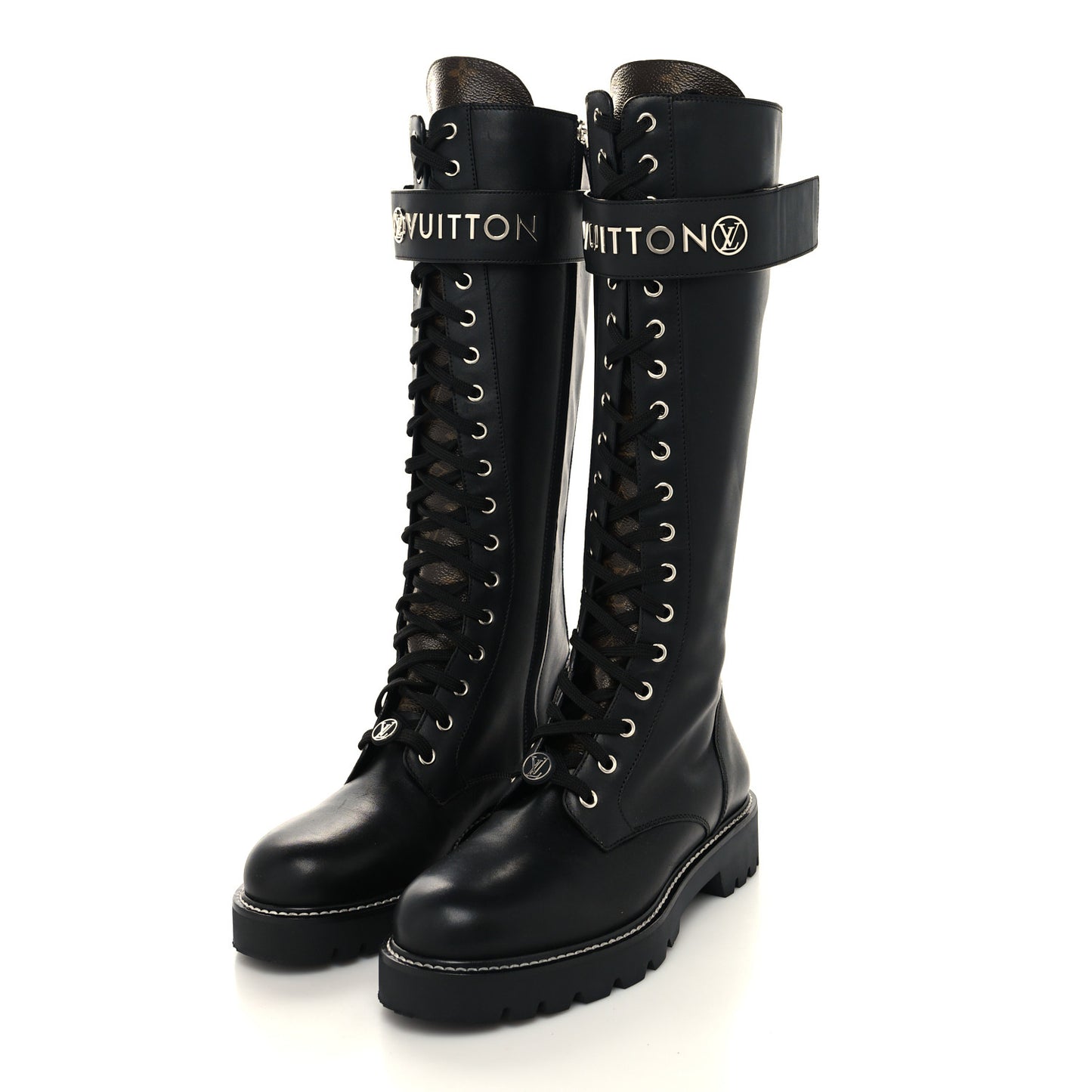 Monogram Calfskin Territory Tall Lace Up Ranger Boots 39 Black