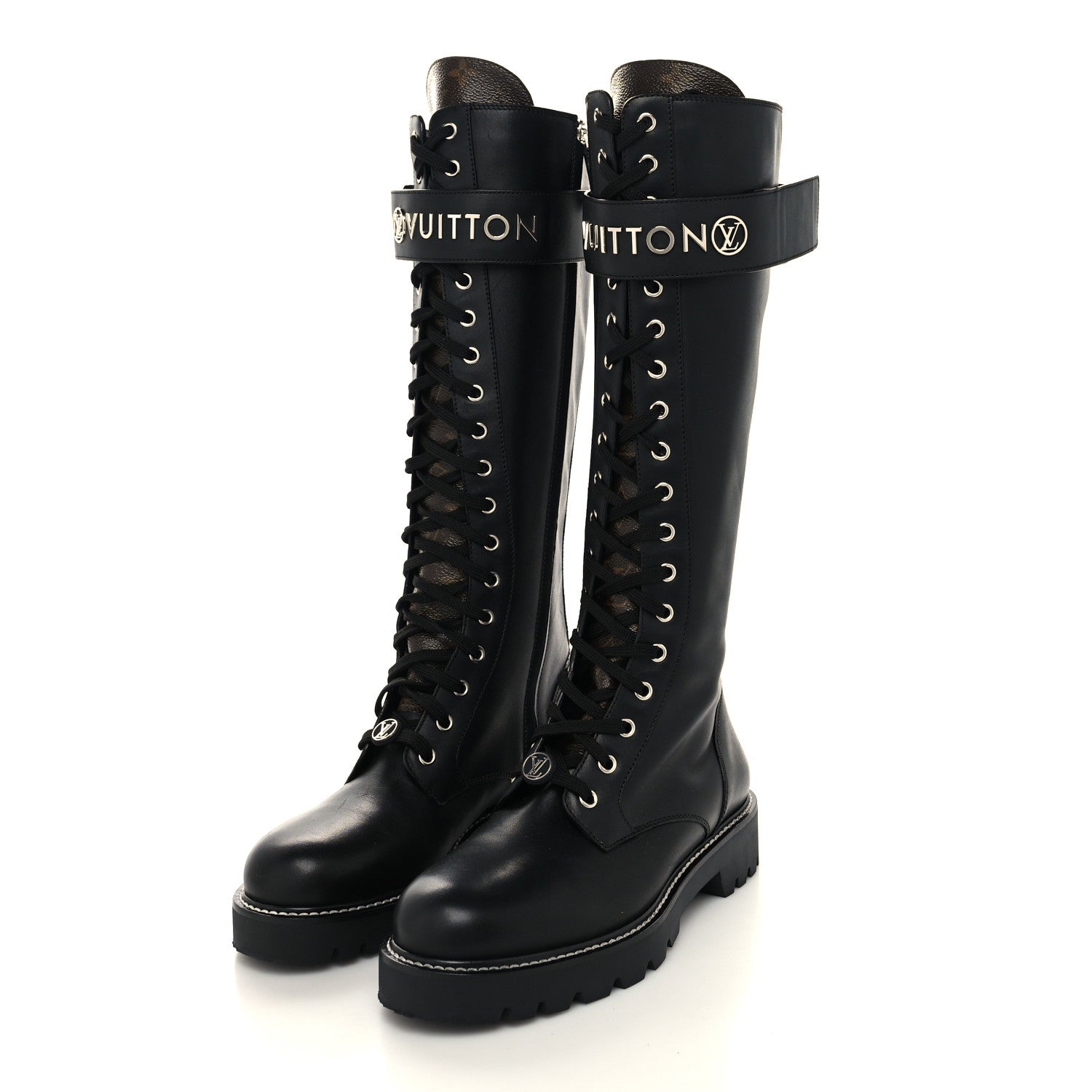 Louis Vuitton Monogram Calfskin Territory Tall Lace Up Ranger Boots 39 Black 3 of 7