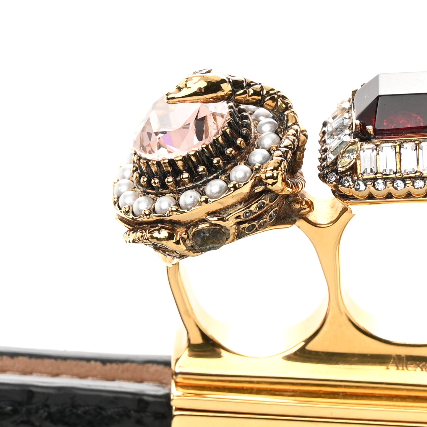 Calfskin Crocodile Embossed Knuckle Flat Clutch Black Gold