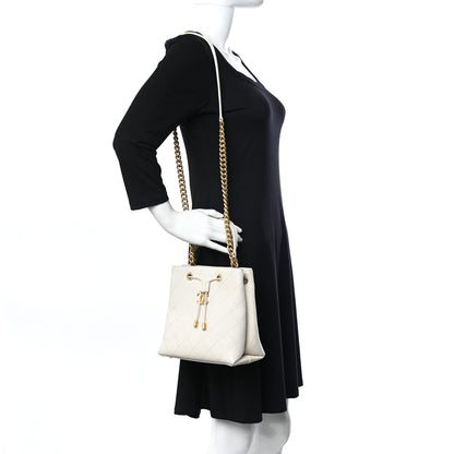 Chanel Caviar Diamond Stitched CC Bucket Drawstring Bag White 2 of 14