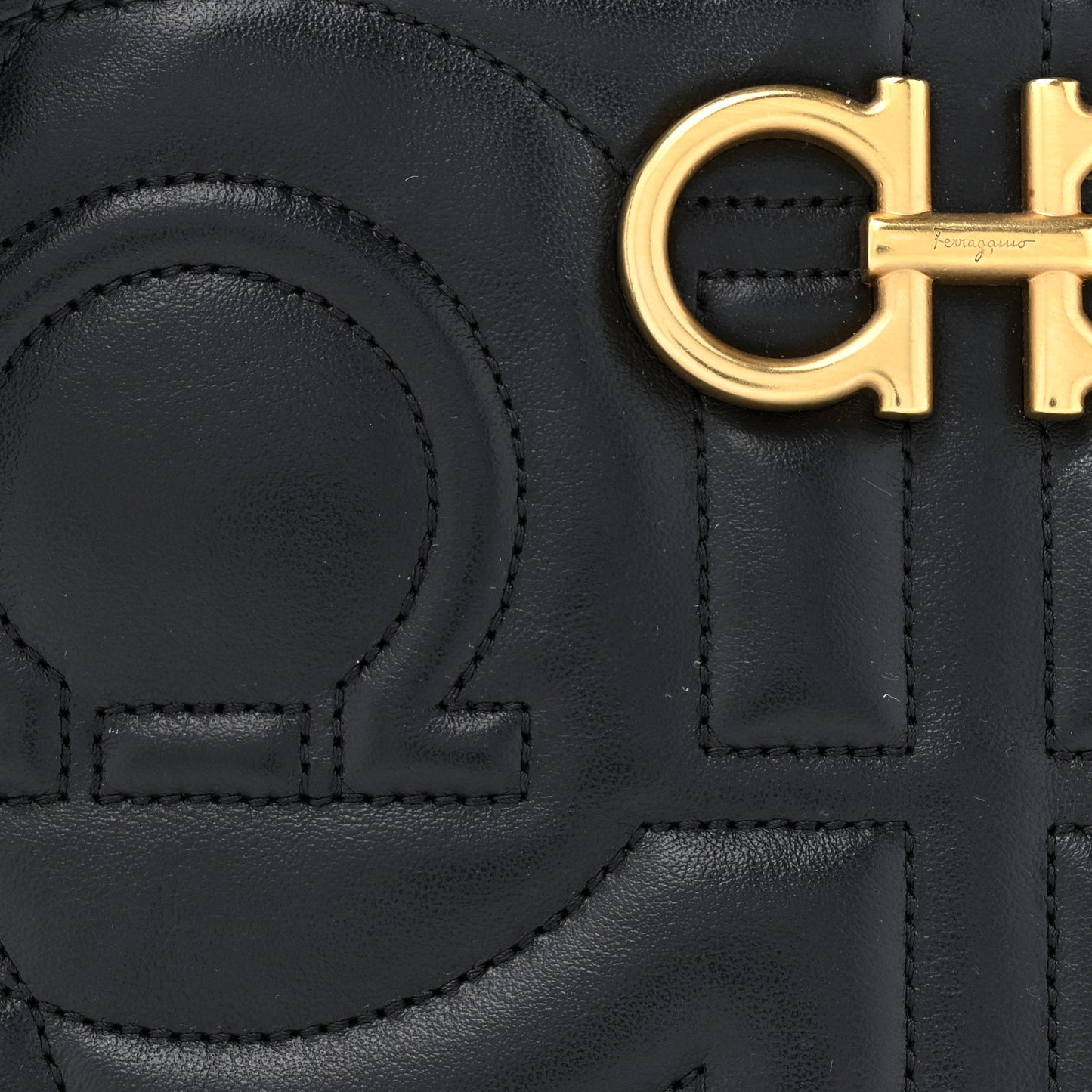 SALVATORE FERRAGAMO Calfskin Quilted Gancini Camera Bag Black