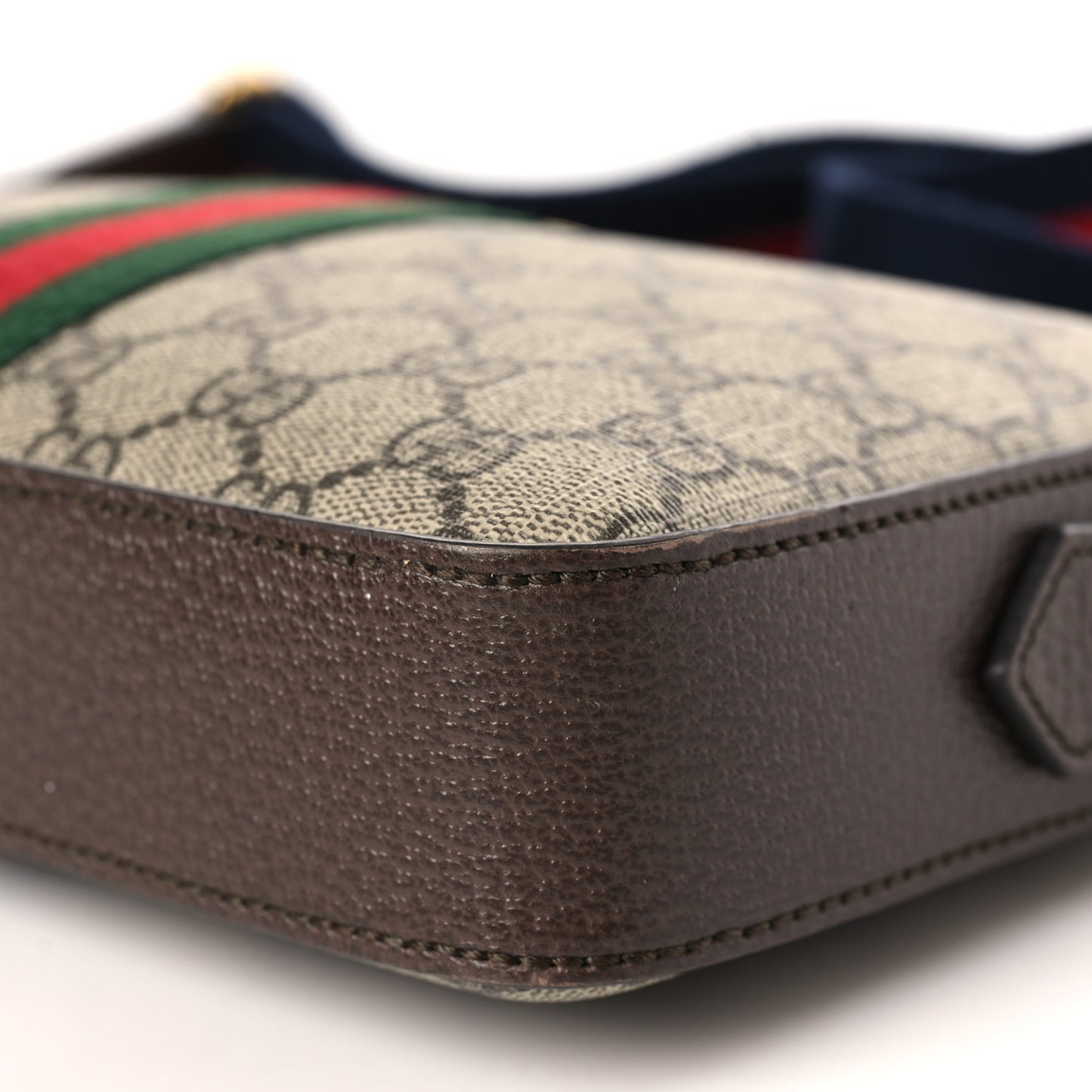 GG Supreme Monogram Textured Dollar Calfskin Web Ophidia Wristlet Shoulder Bag Beige Ebony New Acero