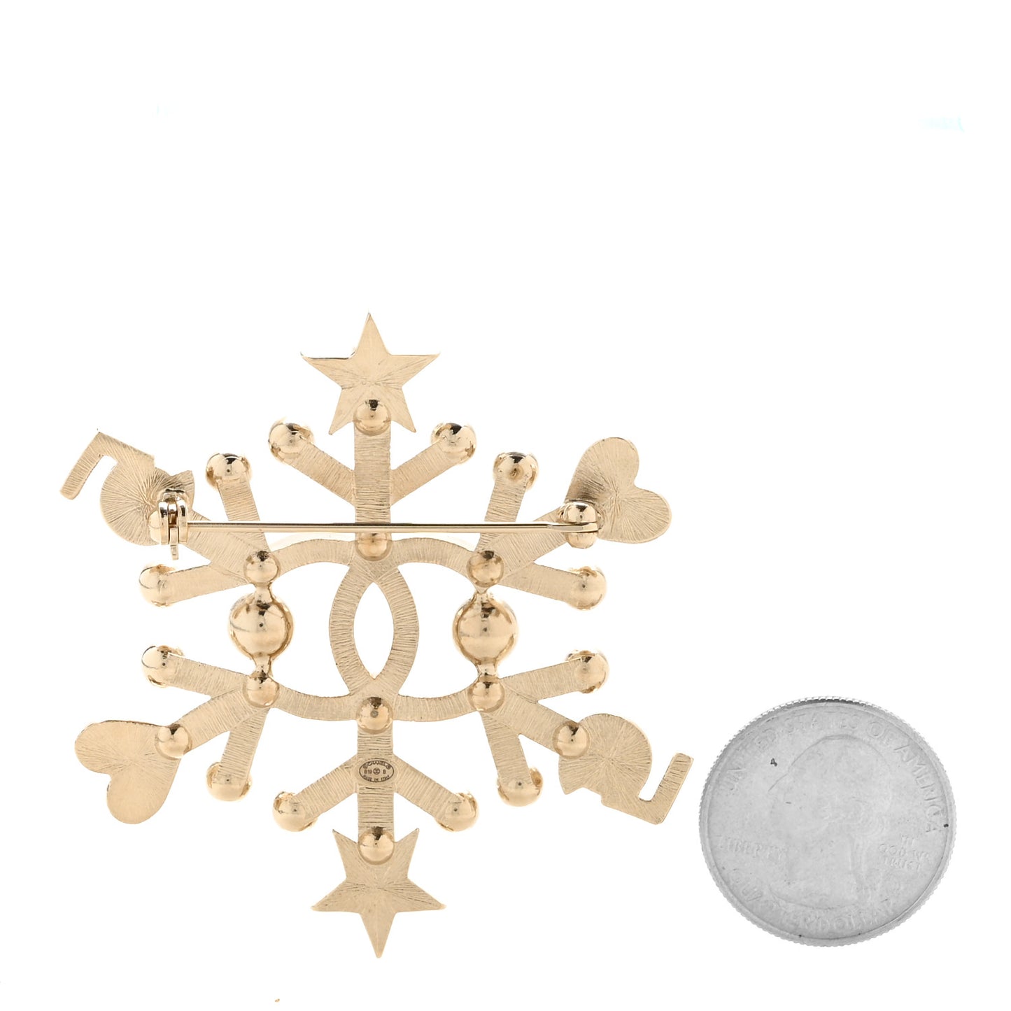 Crystal Pearl Hearts CC Brooch Gold