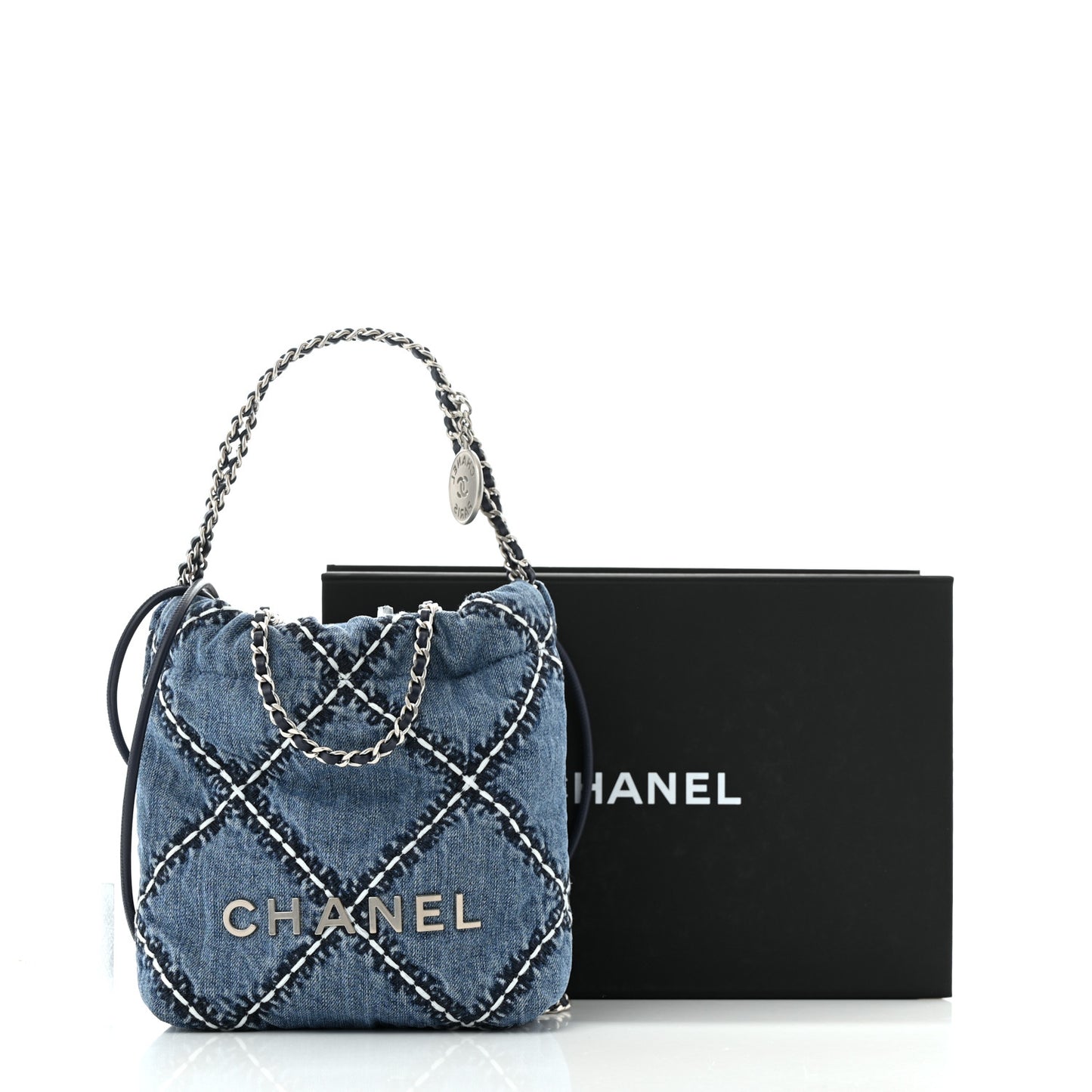 Denim Stitched Quilted Mini Chanel 22 Blue