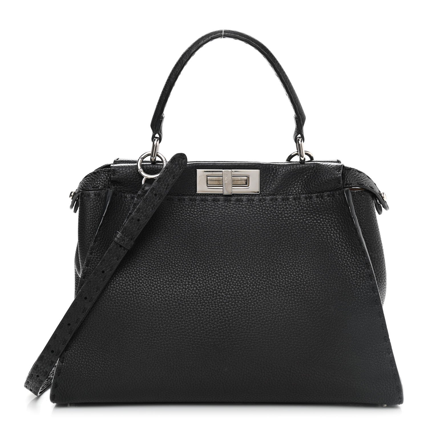 Fendi Cuoio Romano Selleria Bi-Color Medium Peekaboo Iconic Satchel Black Mou 1 of 12