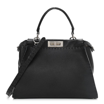 Fendi Cuoio Romano Selleria Bi-Color Medium Peekaboo Iconic Satchel Black Mou 1 of 12