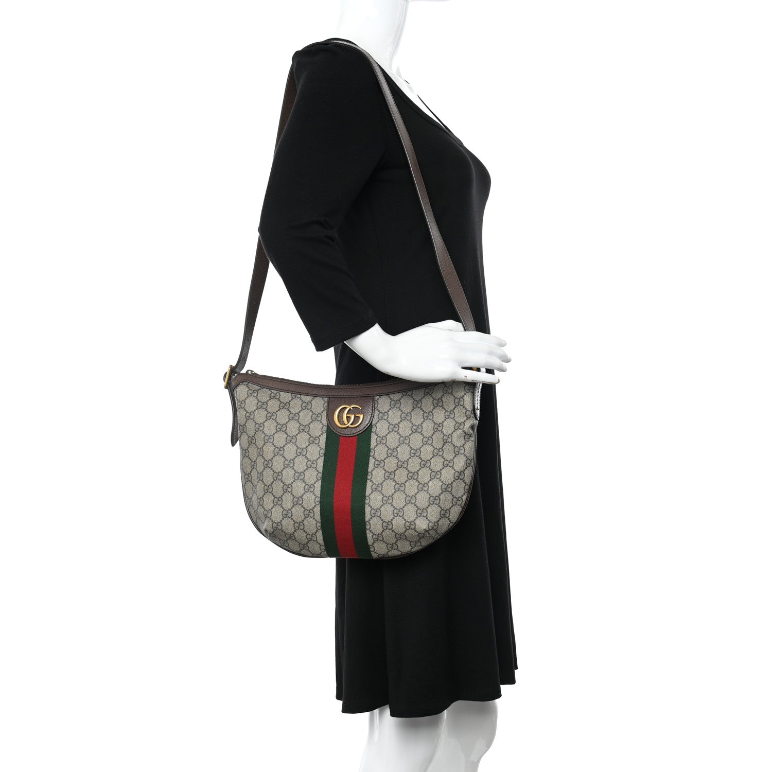 Gucci GG Supreme Monogram Web Small Ophidia Half Moon Hobo Brown 3 of 10