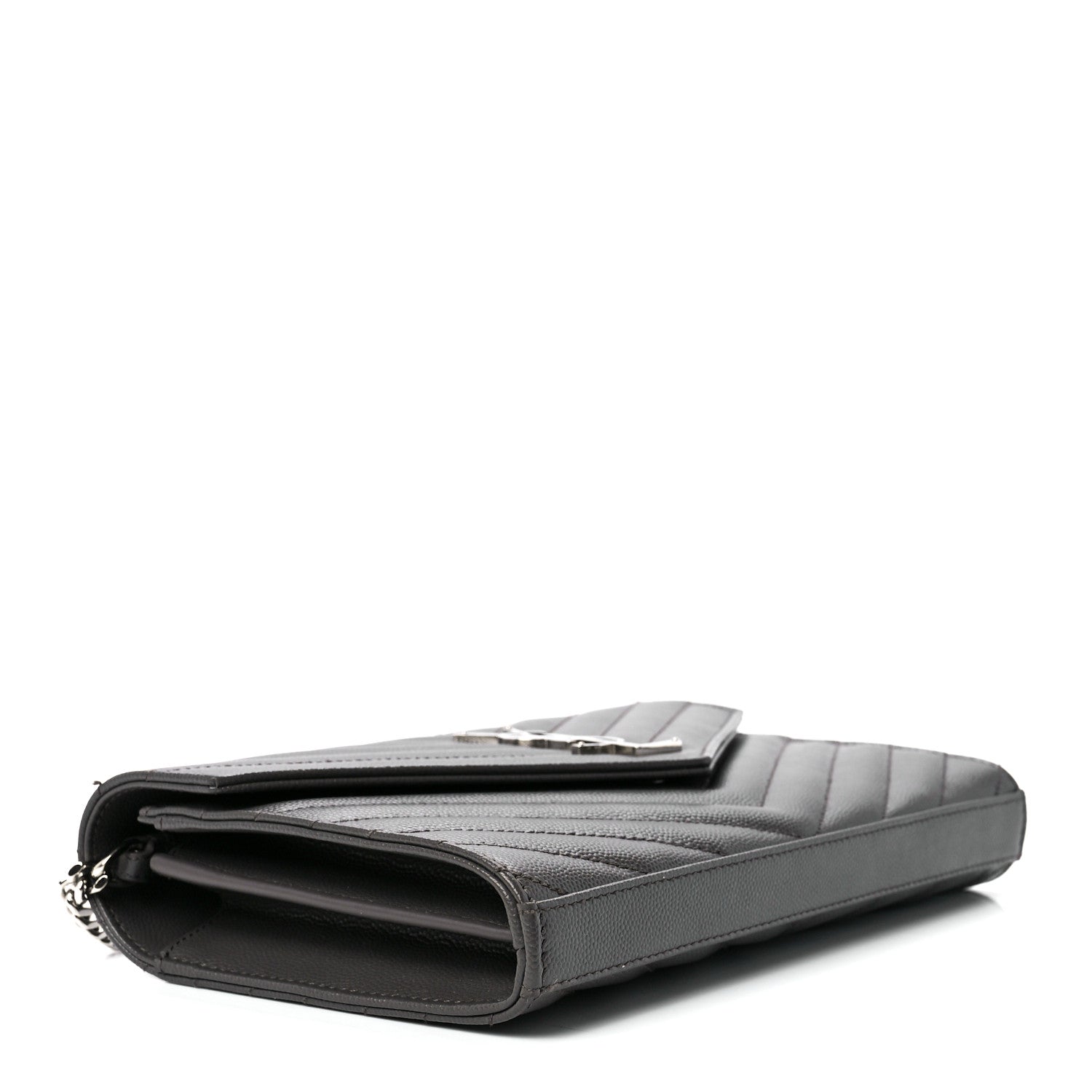 Saint Laurent Grain De Poudre Matelasse Chevron Monogram Chain Wallet Earth 4 of 10