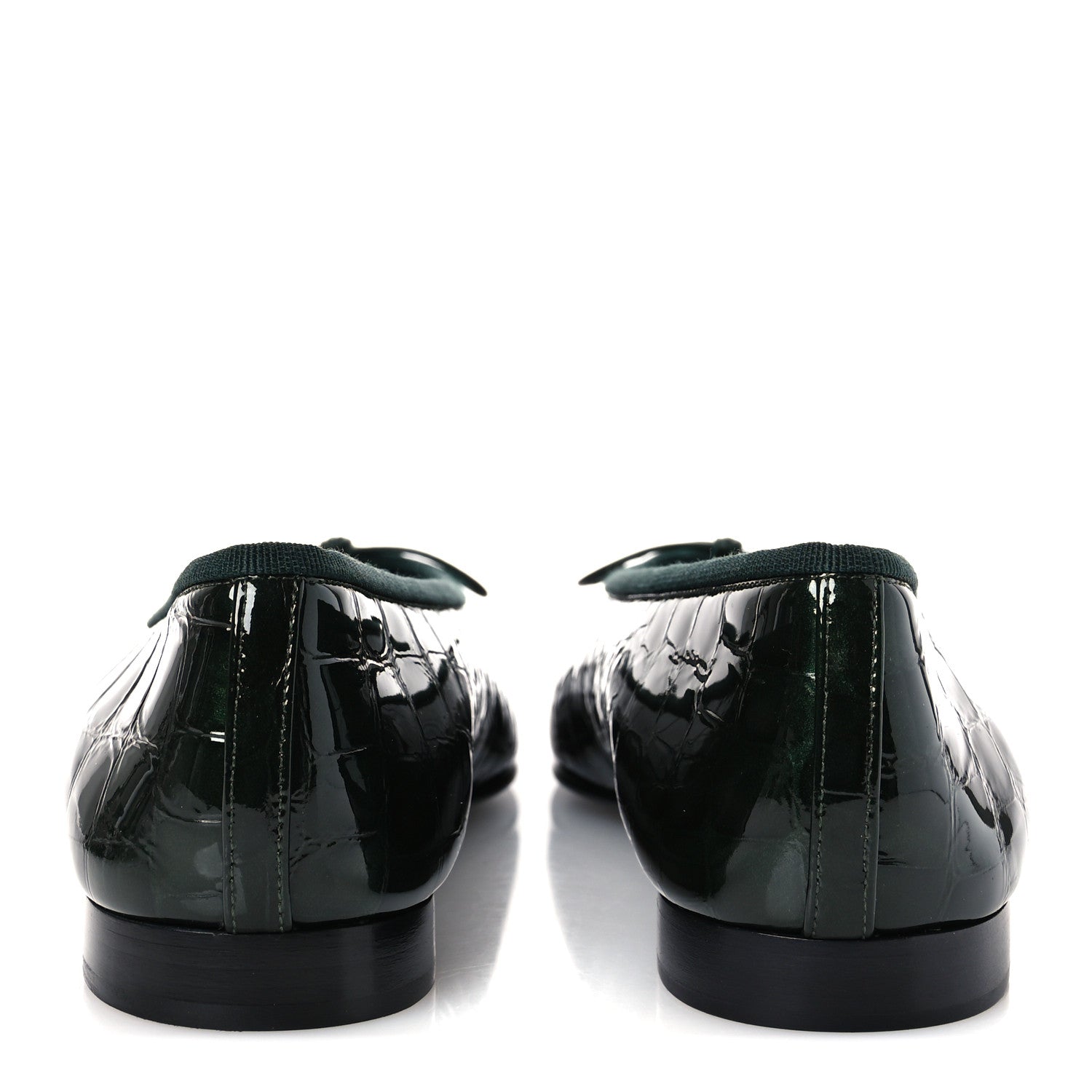 Chanel Crocodile Embossed Patent Calfskin Ballet Flats 38.5 Dark Green Black 6 of 11