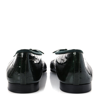 Chanel Crocodile Embossed Patent Calfskin Ballet Flats 38.5 Dark Green Black 6 of 11