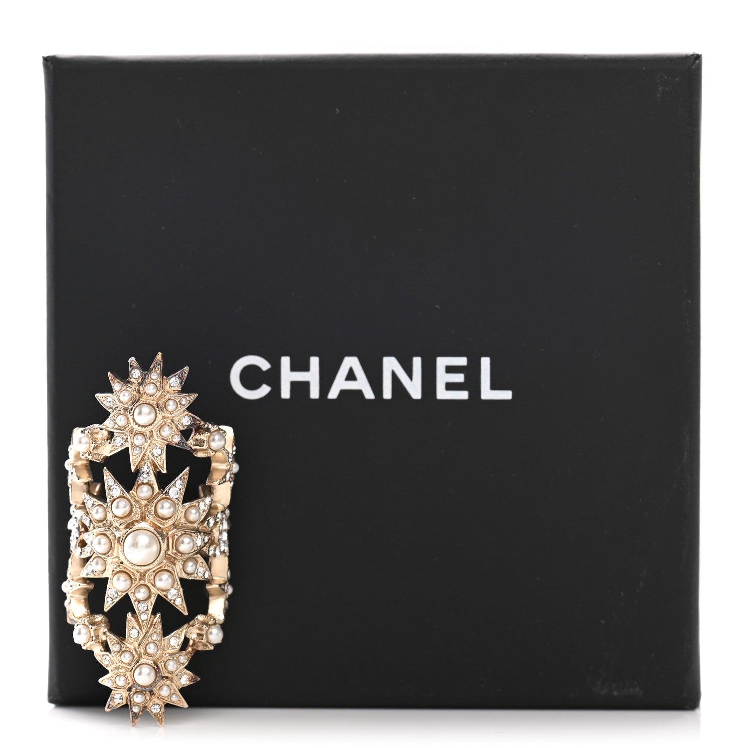 Chanel Crystal Pearl CC Cluster Ring 54 7 Gold 6 of 6