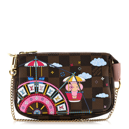 Louis Vuitton LOUIS VUITTON Damier Ebene 2020 Christmas Animation Big Wheel Mini Pochette Accessories Rose Ballerine 1 of 7