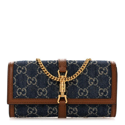 Gucci New Denim GG Monogram Jackie 1961 Chain Wallet Blue Tea Cuir 1 of 10