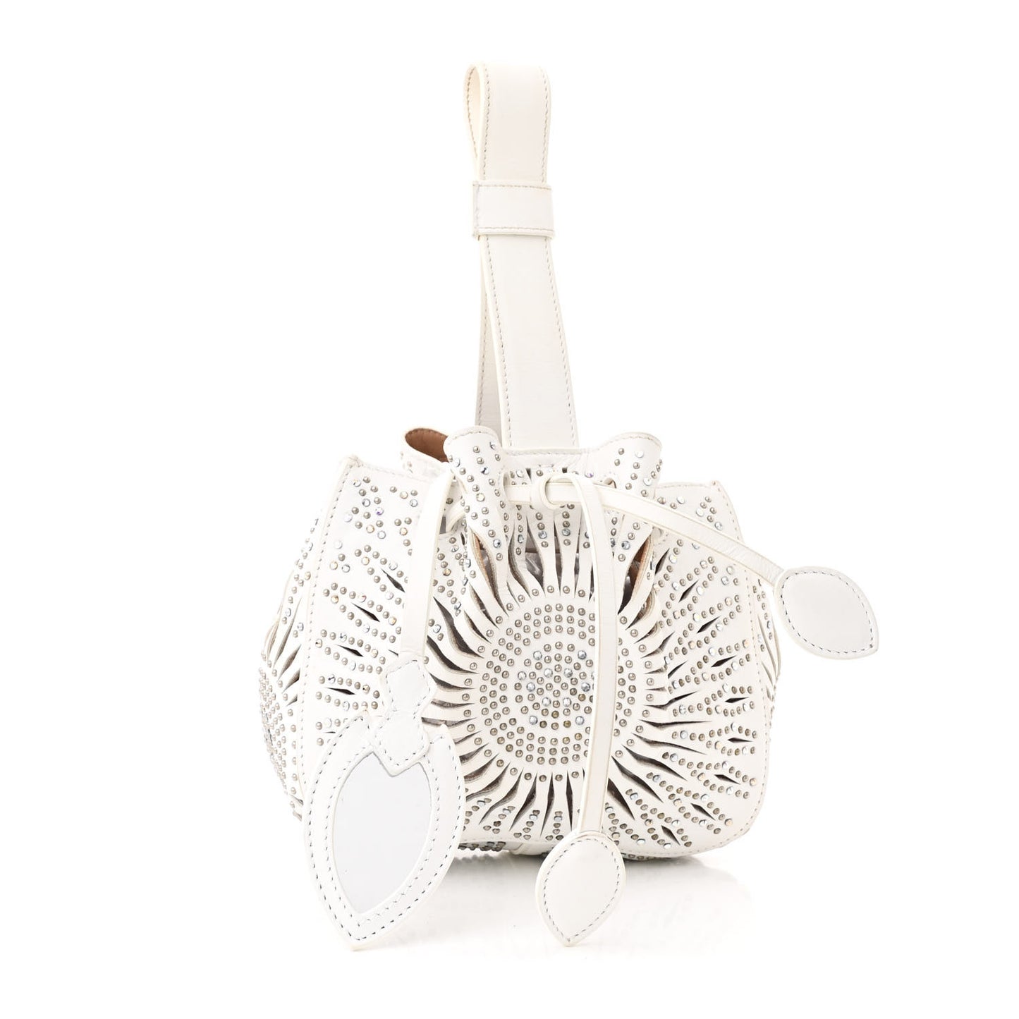 Calfskin Lux Laser Cut Studded Rose-Marie 19 Bag White