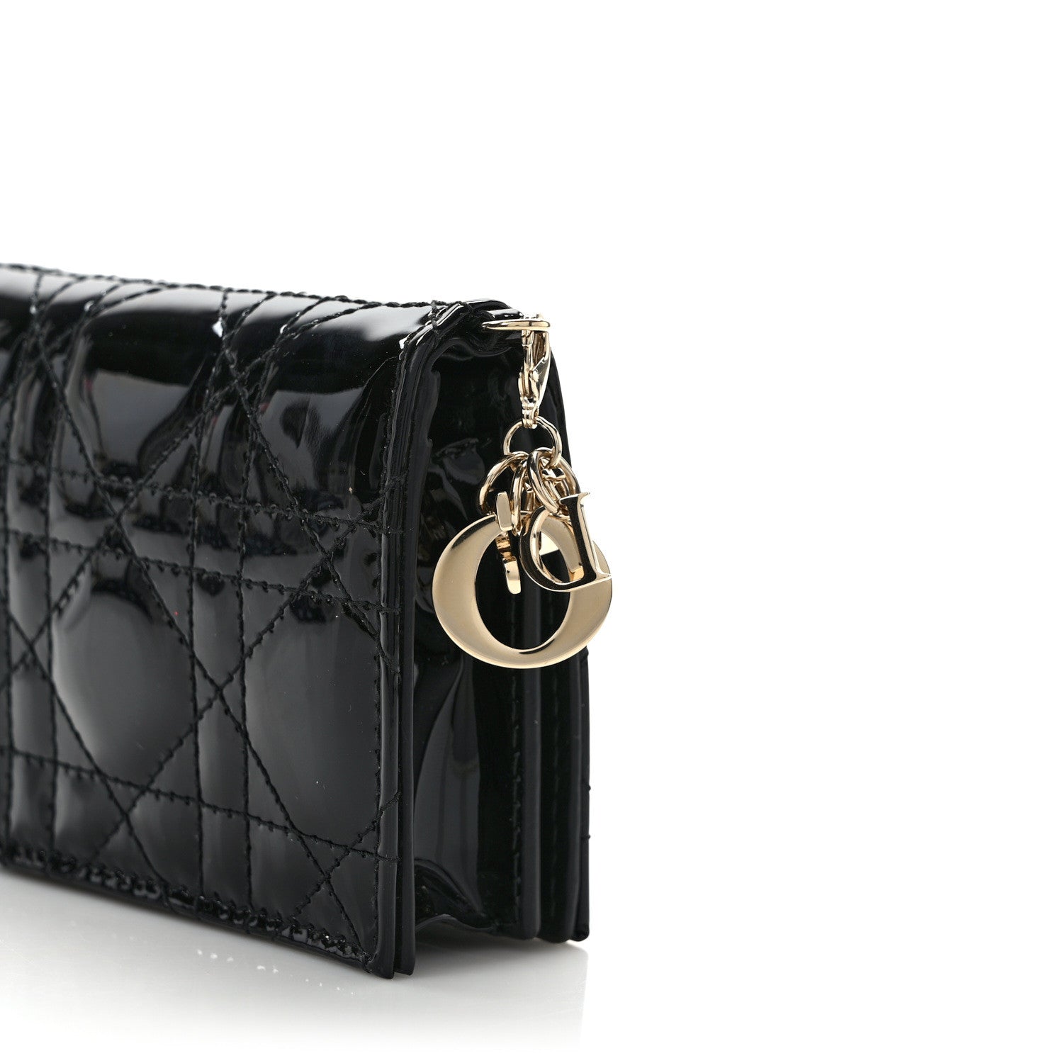 Christian Dior Patent Cannage Mini Lady Dior Gardenia Wallet Black 9 of 9