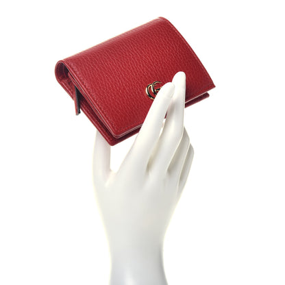 Gucci Pebbled Calfskin GG Marmont Card Case Hibiscus Red 2 of 7