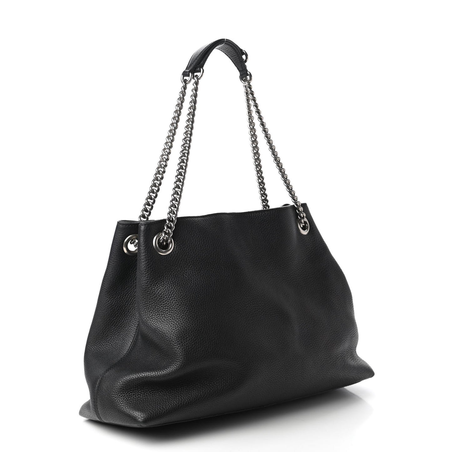 Pebbled Calfskin Studded Medium Soho Chain Shoulder Bag Black