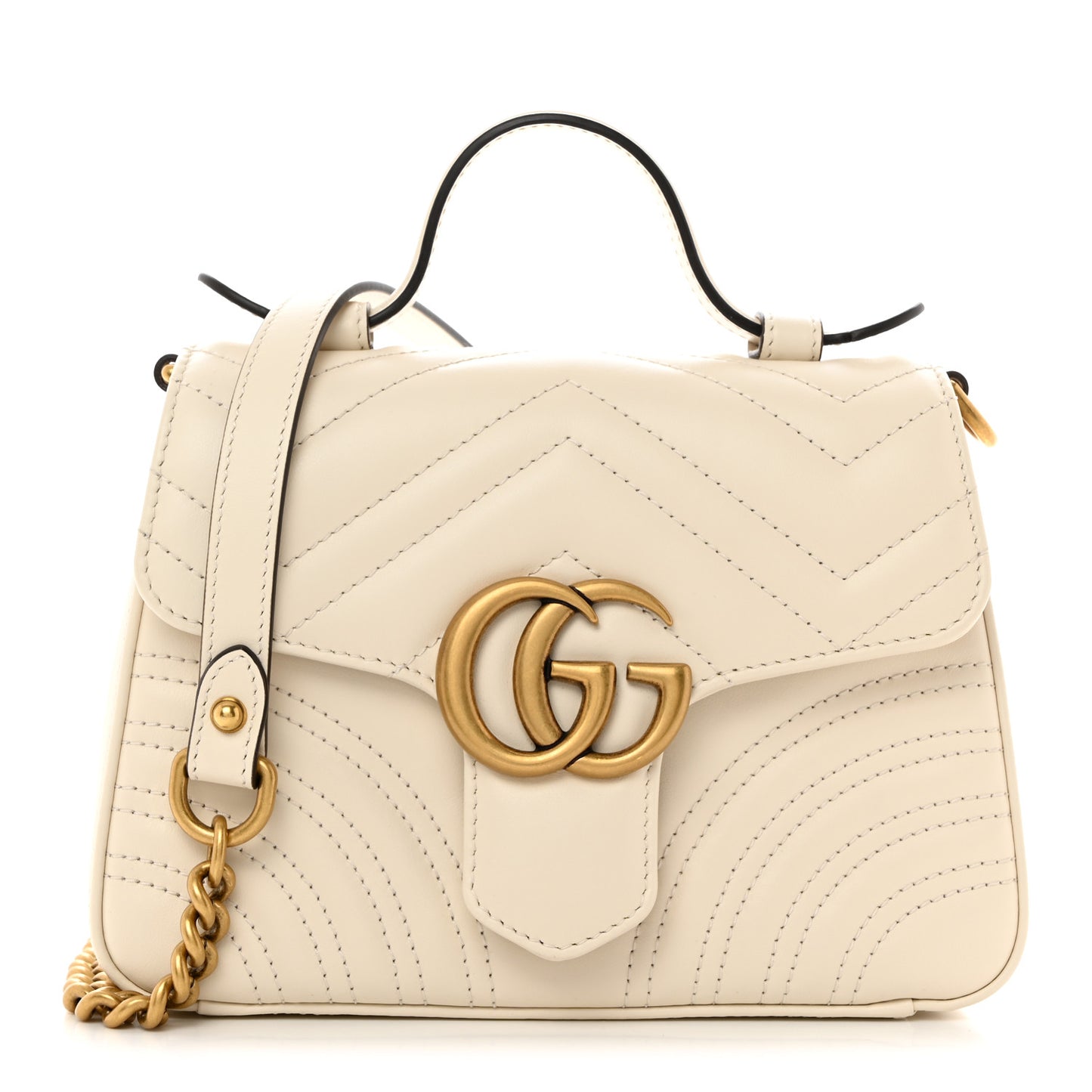 Calfskin Matelasse Mini GG Marmont Top Handle Shoulder Bag White