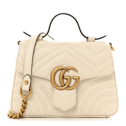 Gucci Calfskin Matelasse Mini GG Marmont Top Handle Shoulder Bag White 1 of 11