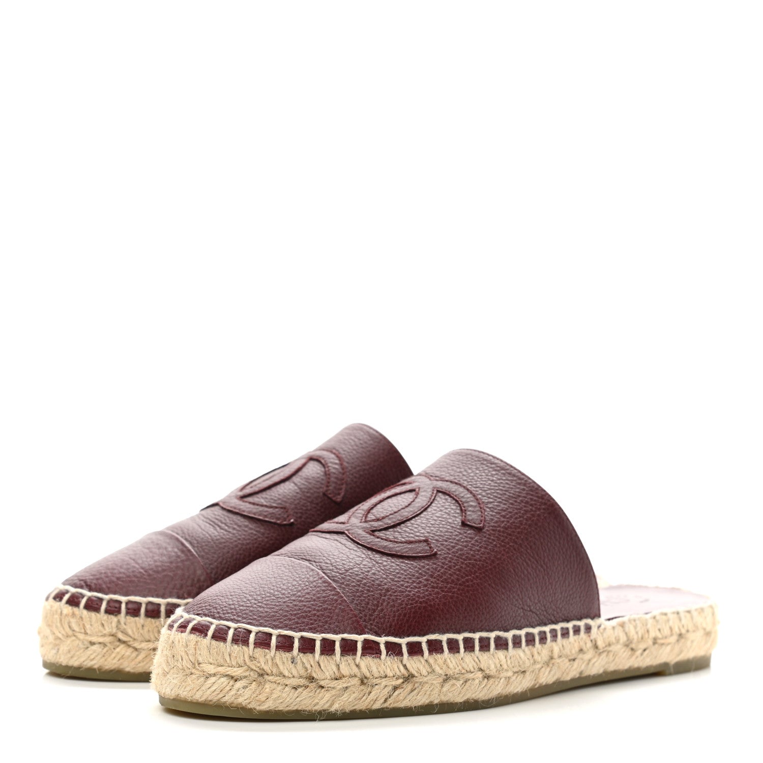 Chanel Calfskin CC Espadrille Mules 37 Burgundy 3 of 9