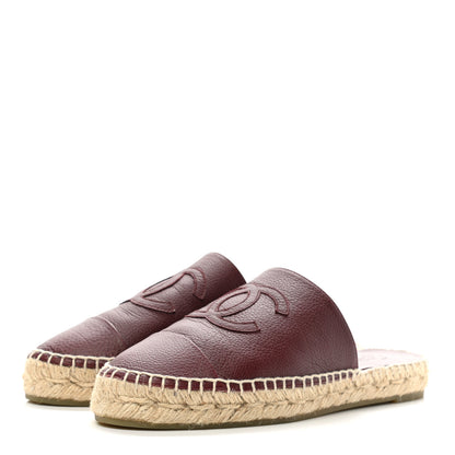 Chanel Calfskin CC Espadrille Mules 37 Burgundy 3 of 9
