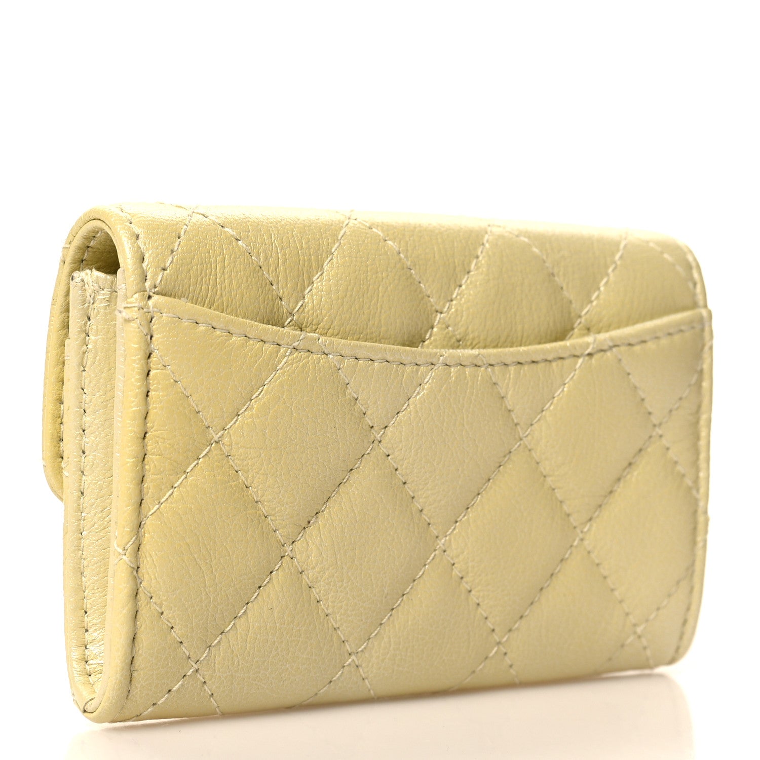 Chanel Cloudy Pearly Goatskin Quilted Flap Card Holder Wallet Light Yellow 3 of 9