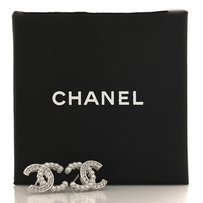 Chanel Pearl Crystal CC Earrings Silver 5 of 5