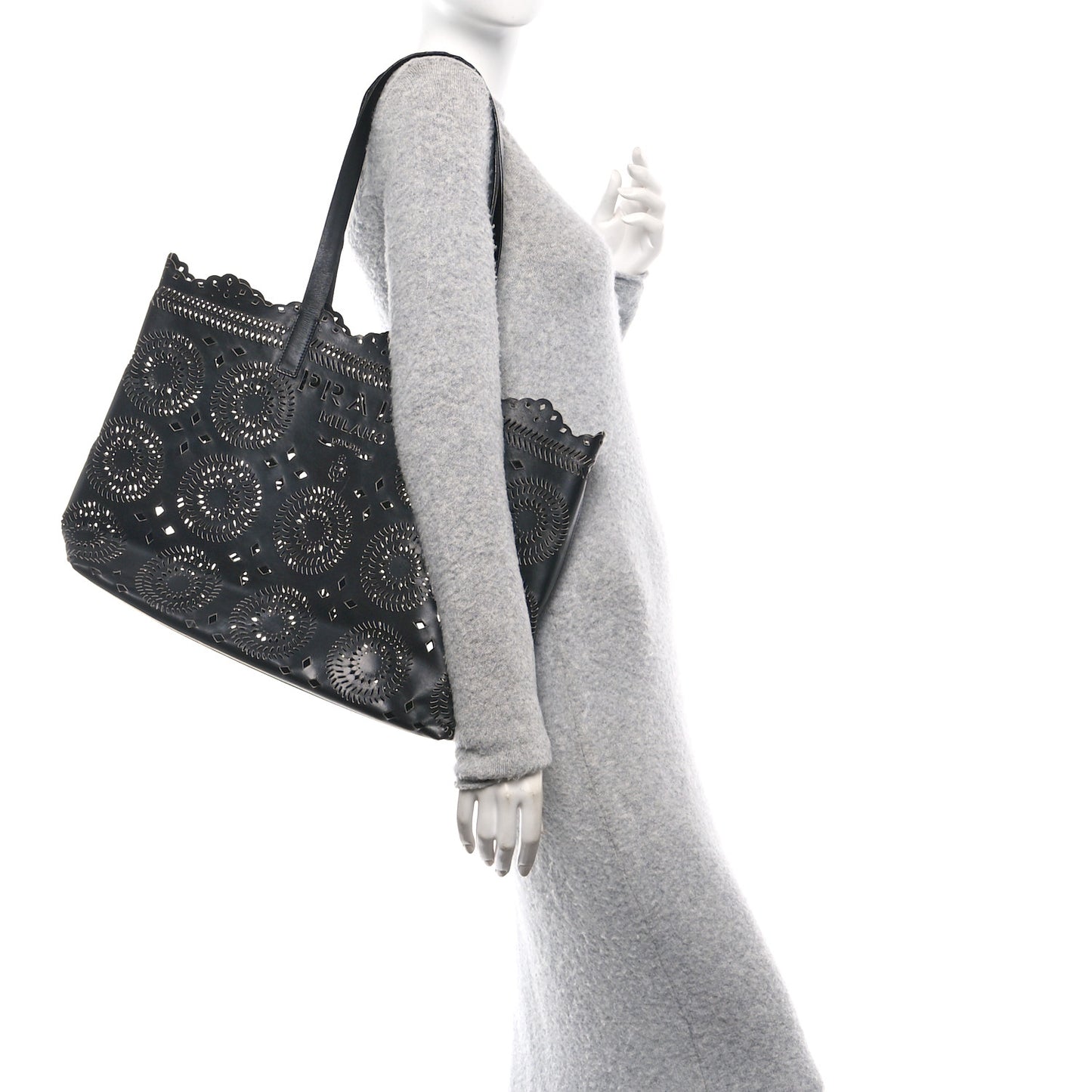 City Calf Laser Cut Tote Black